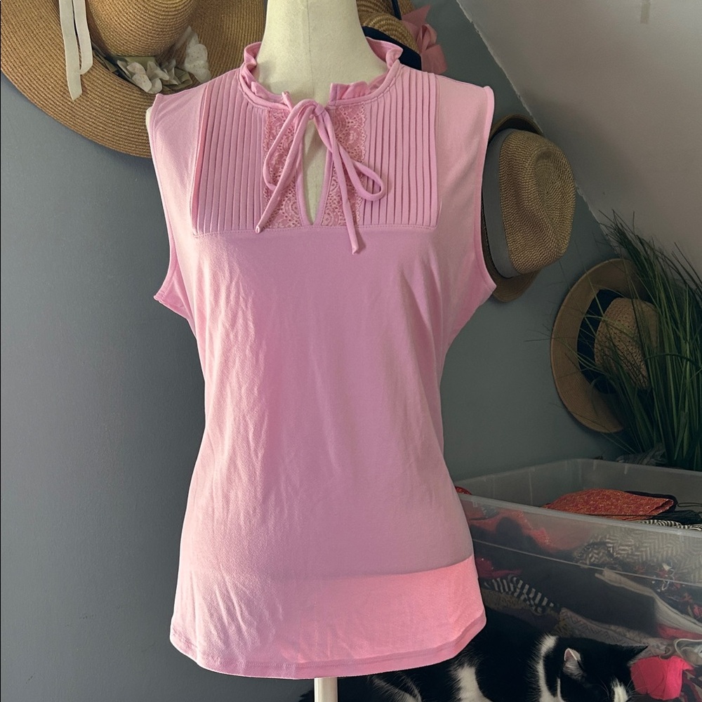 Chic Pink Tie-Neck Blouse